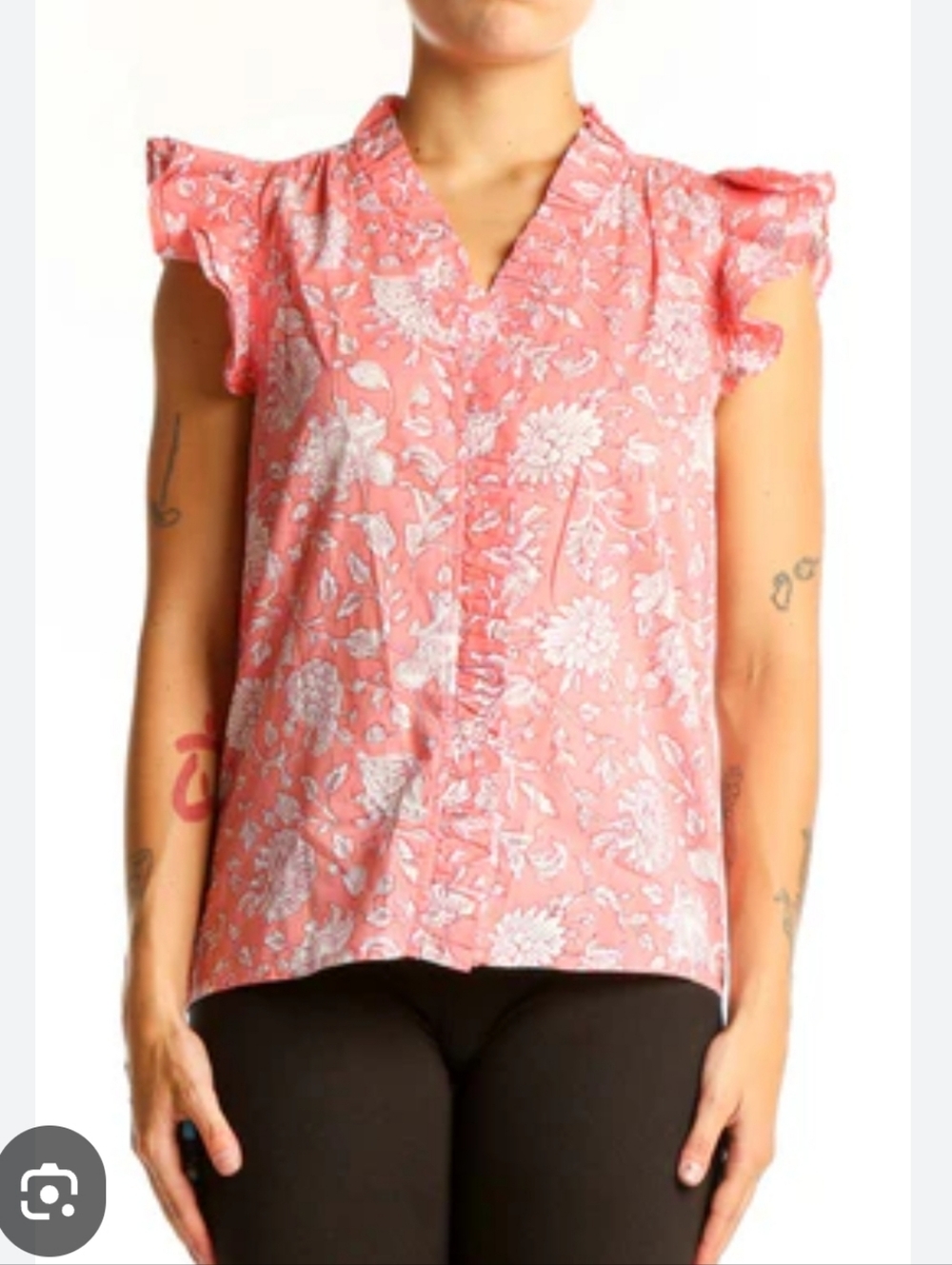 J. Crew Pink Floral Ruffle-Sleeve Blouse